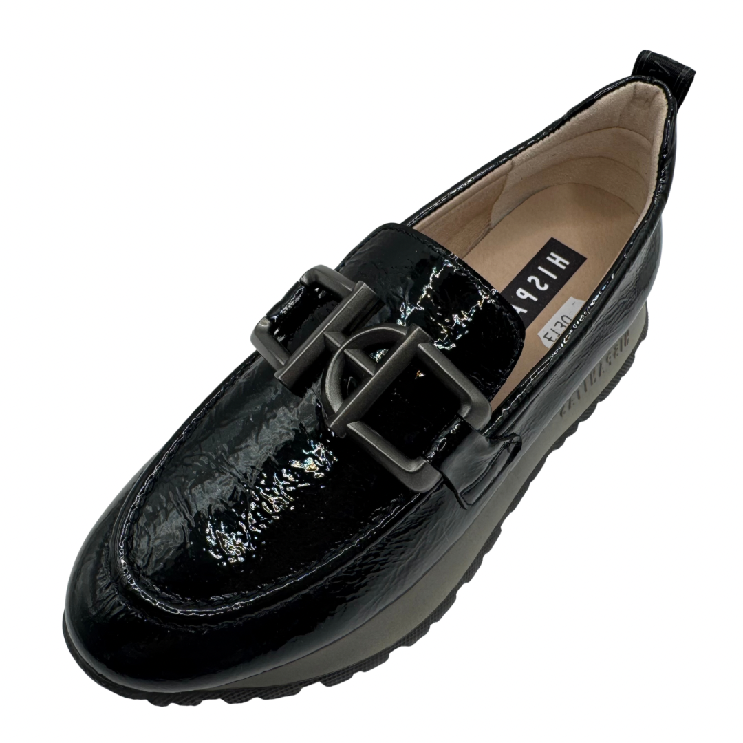 Hispanitas Black Patent Loafers with Buckle Detail