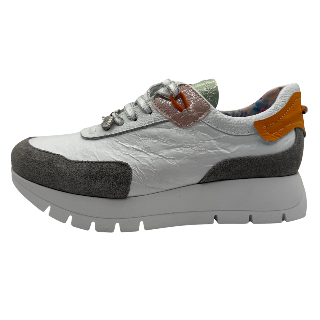 Jose Saenz White &amp; Grey Wedged Leather Trainers