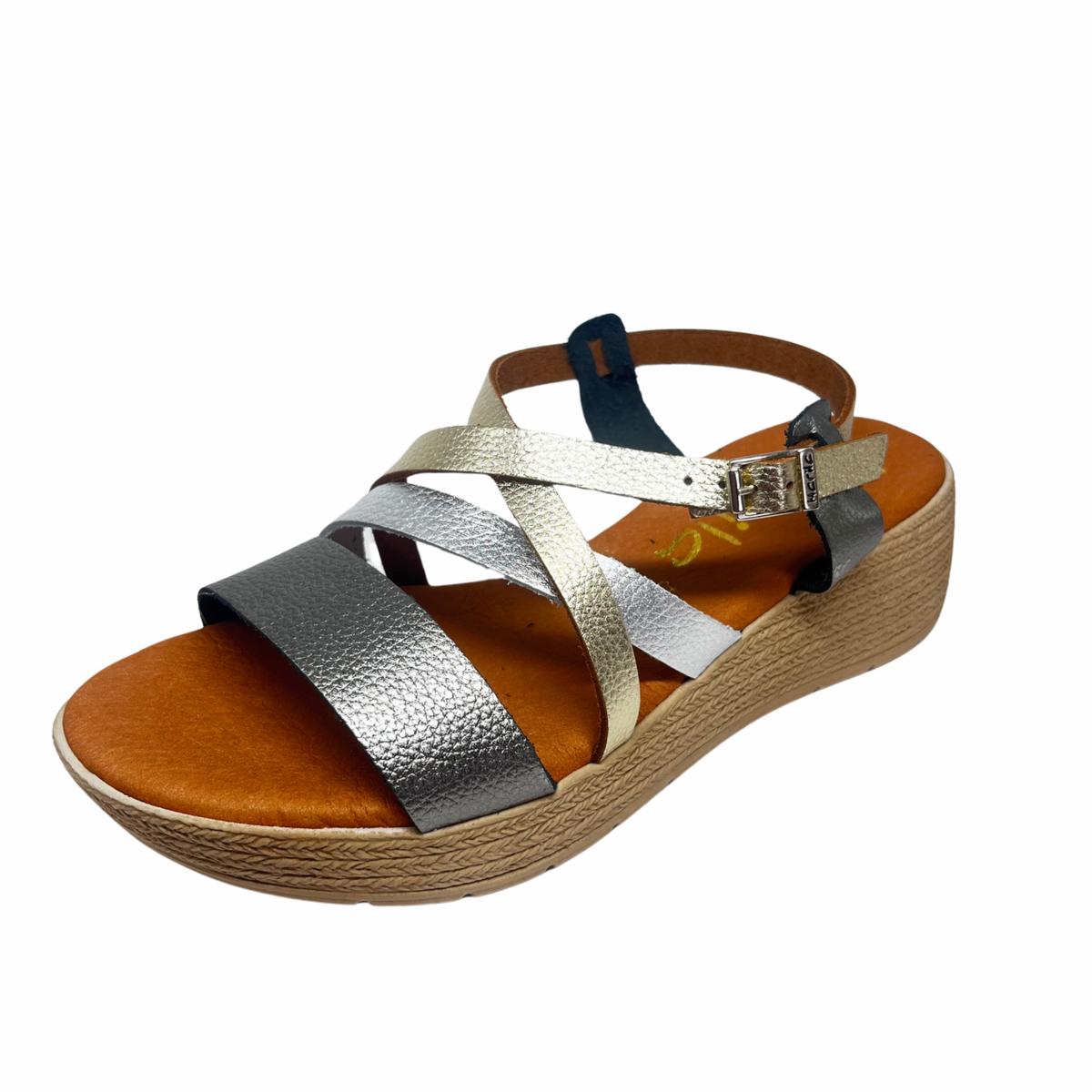 Marila Wedge Leather Sandal With Metallic Strap Details