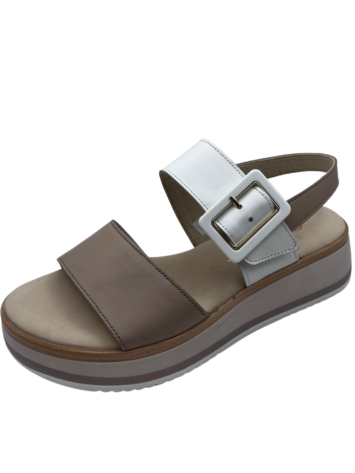 Gabor White And Nude Leather Sandals