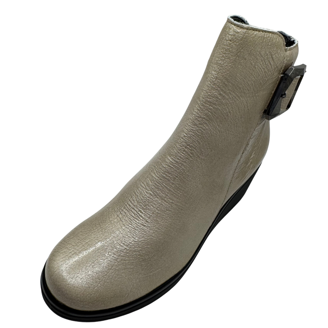 Pitillos Beige Wedge Boots with Side Zip
