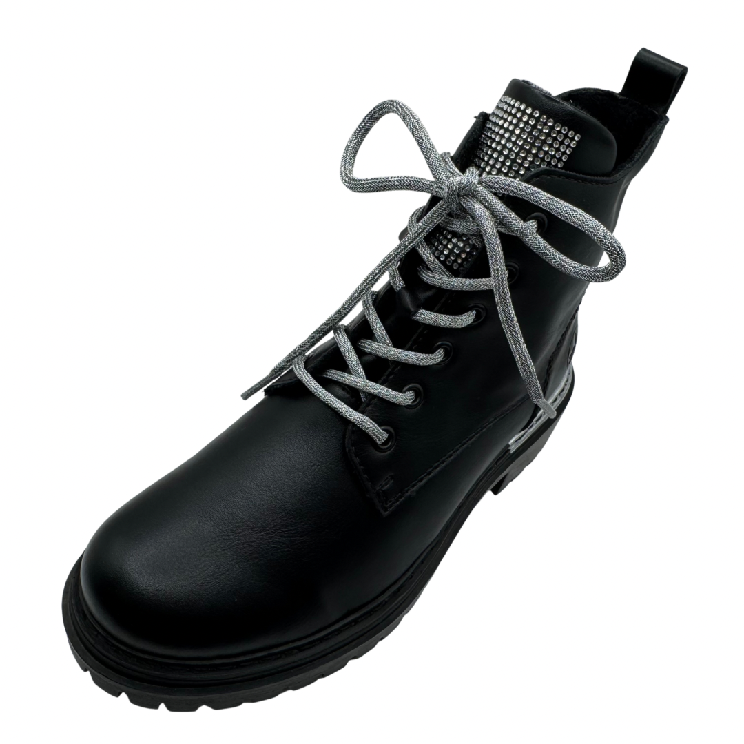 Rieker Black Boots with Silver Detail and Fleece Lining