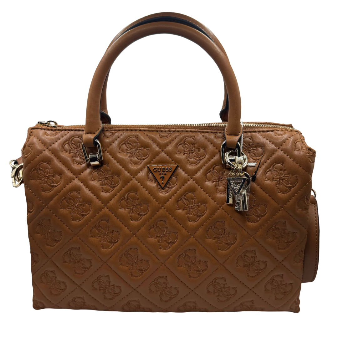 Guess Cognac Handbag with Embossed Logo Design
