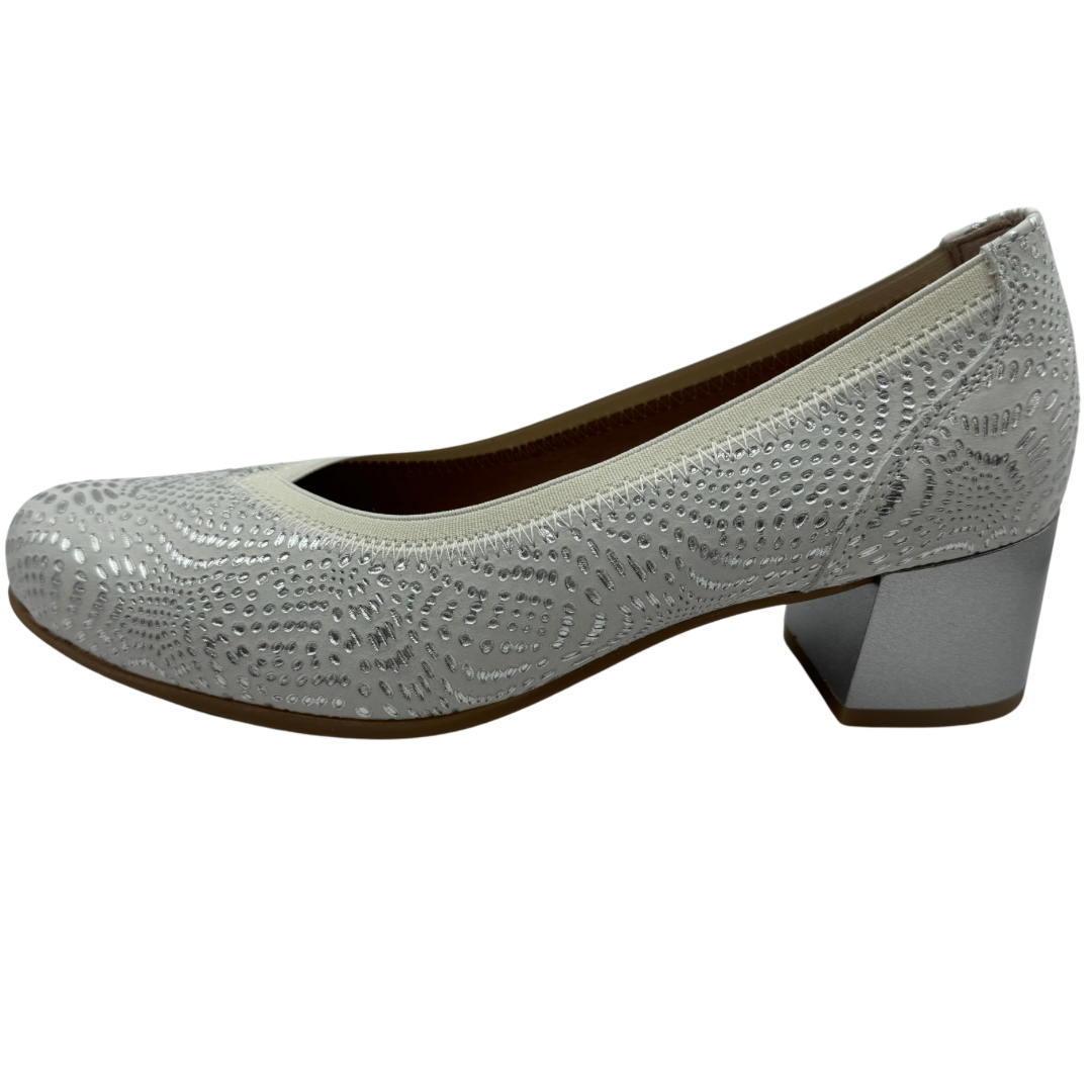 Pitillos Cream and Silver Leather Block Heel Shoe