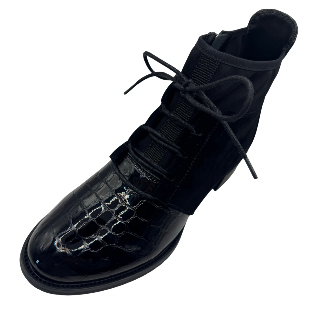 Loretta Vitale Black Boots with Patent Stone Detail &amp; Laces