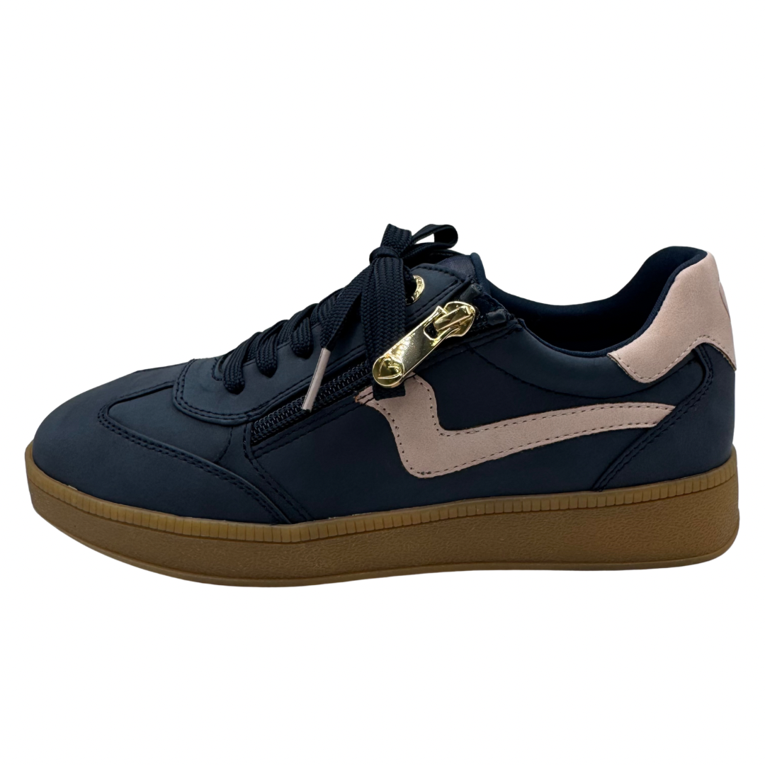 Marco Tozzi Navy Trainers with Pink Detail