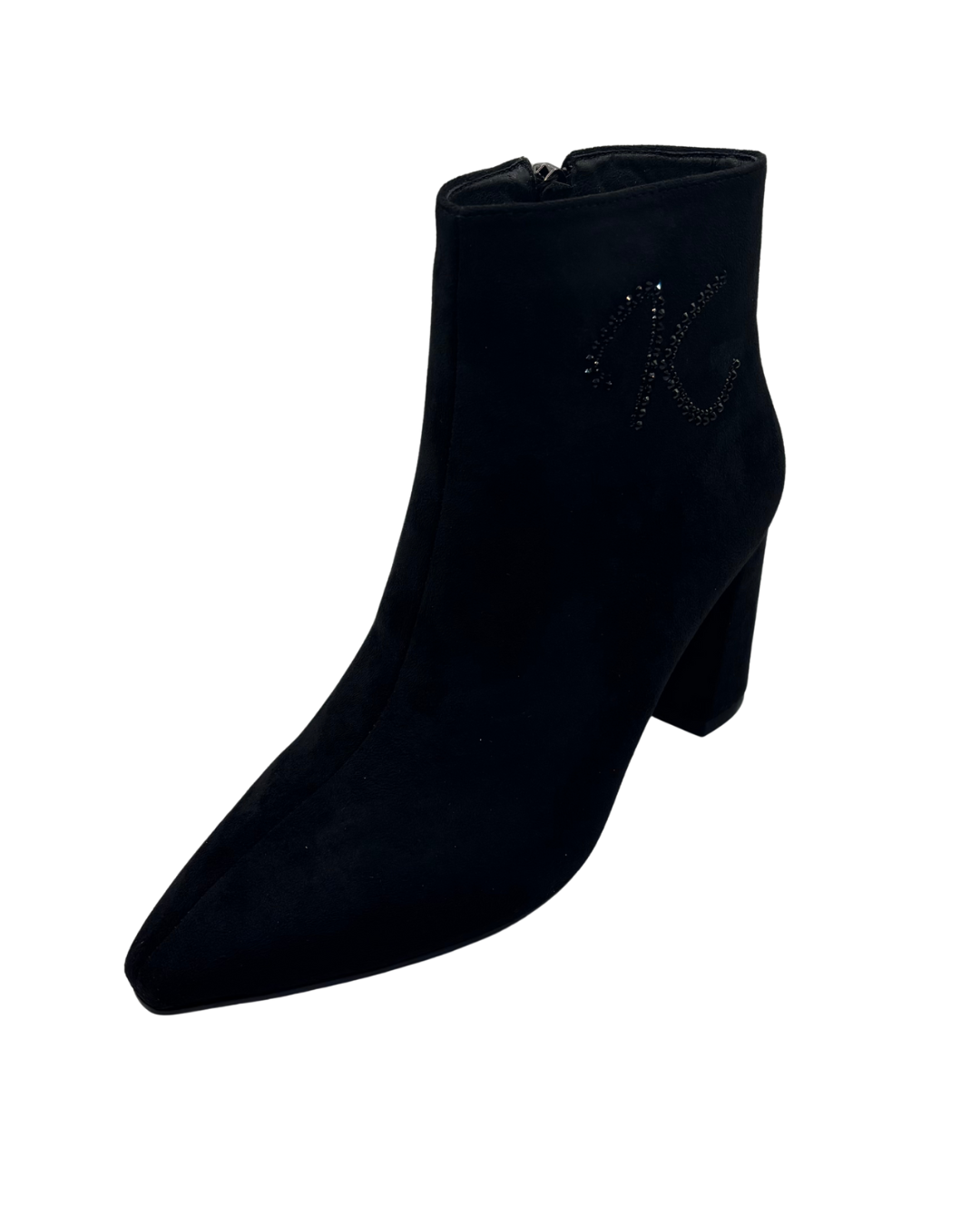 Kate Appleby Black Suede Heeled Boot with Diamanté K