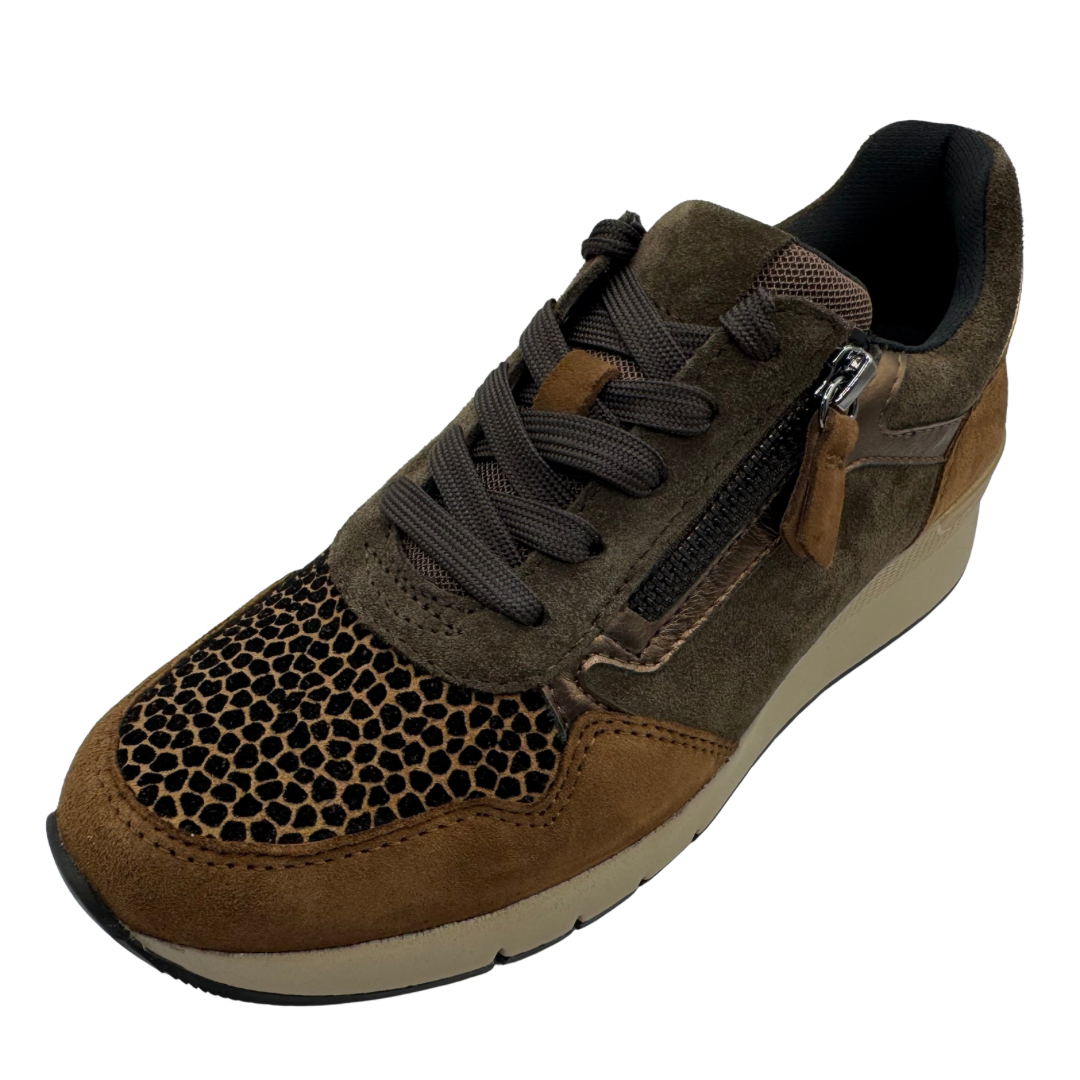 Gabor Multi Brown &amp; Leopard Print Wedge Trainers
