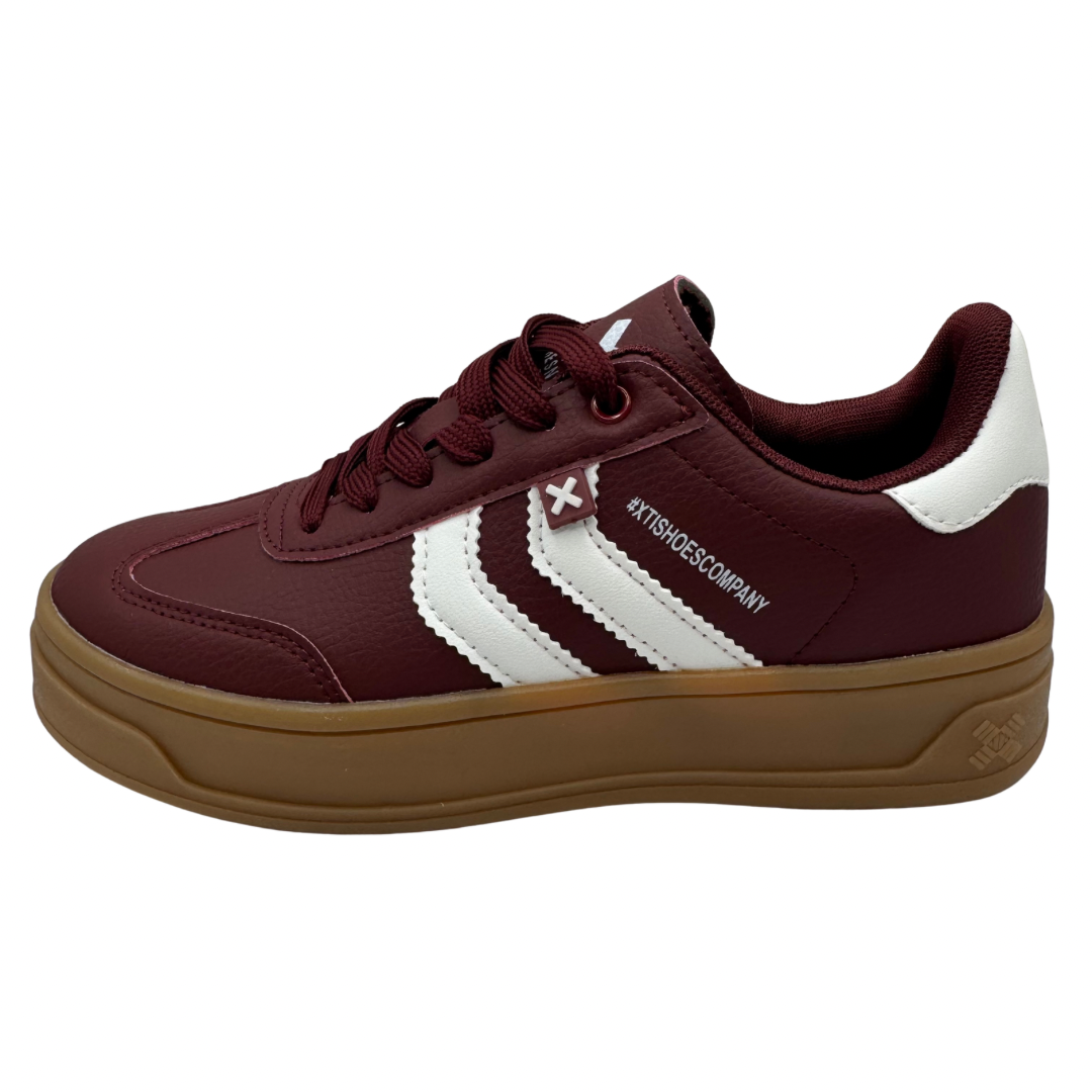 Xti Burgundy &amp; White Platform Trainers