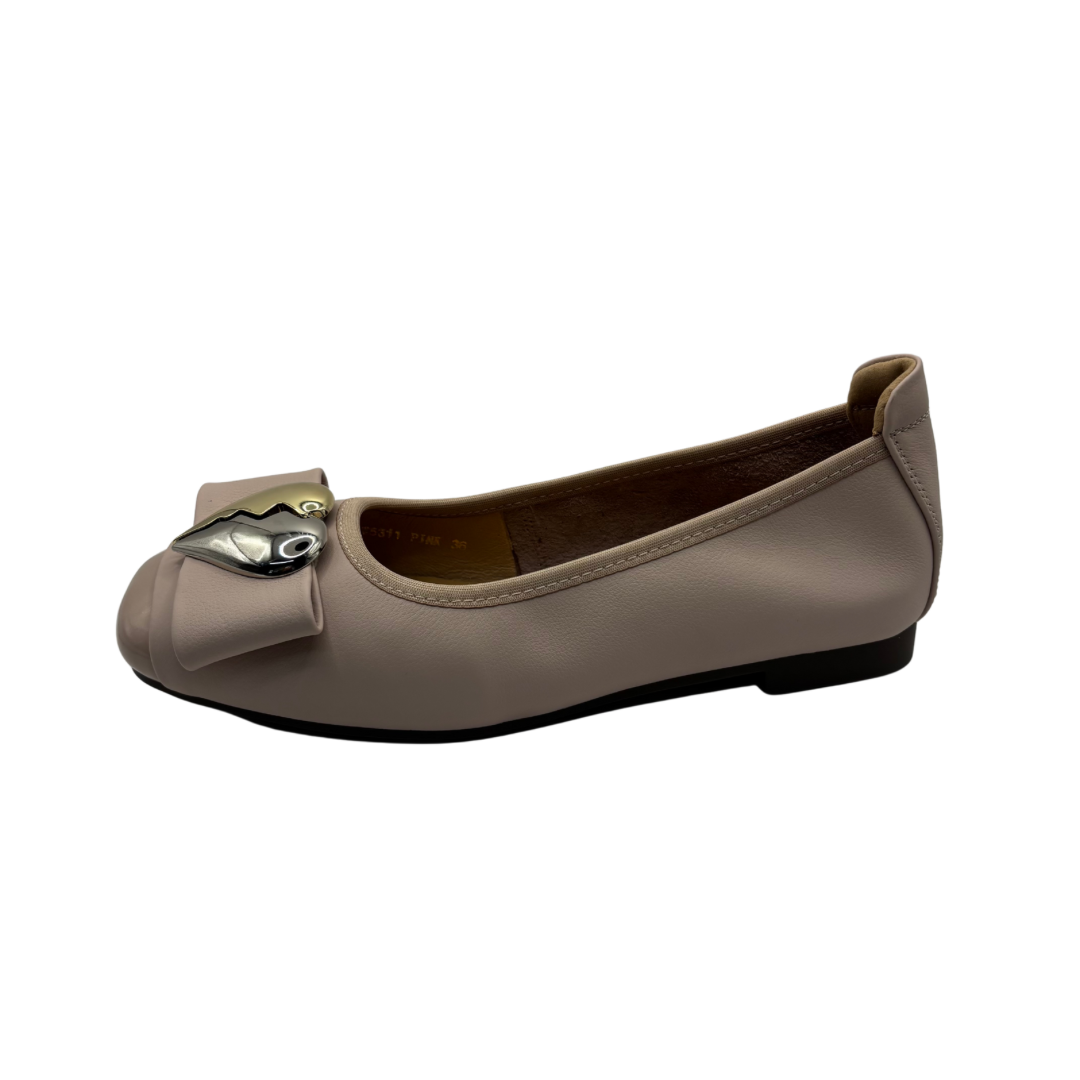 Loretta Vitale Pink Pump with Gold and Silver Heart Detail