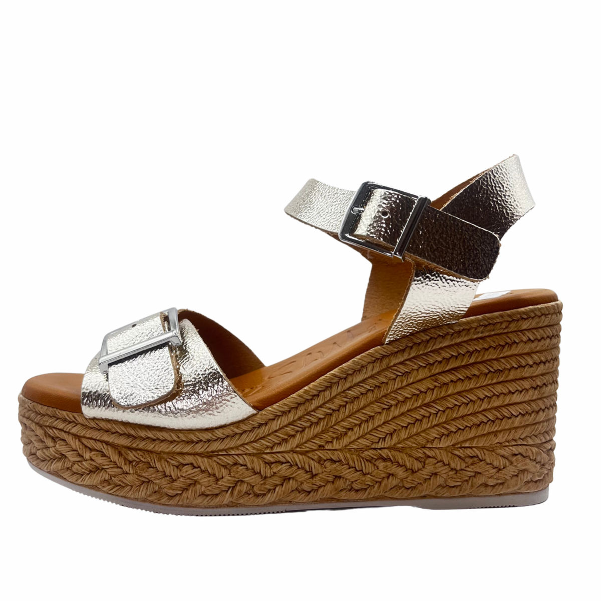 Oh My Sandals Woven Wedge Gold Leather Sandal