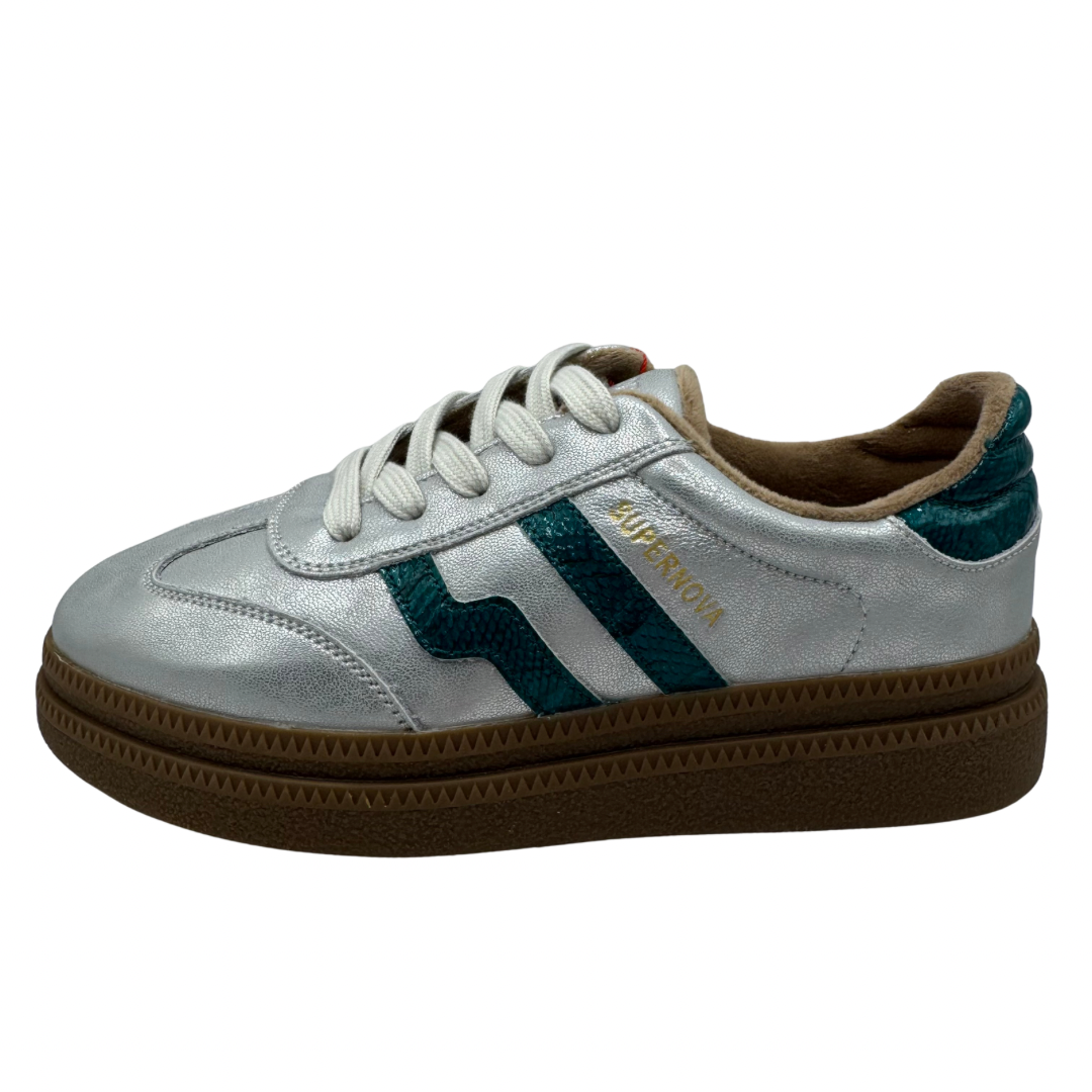 Drilleys Silver &amp; Green Platform Trainers