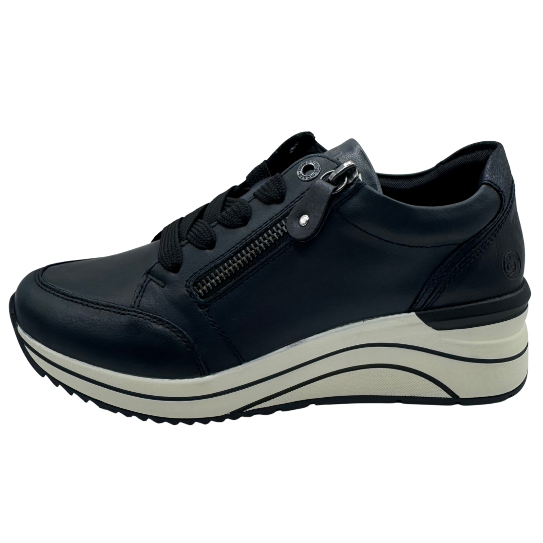 Remonte Navy Wedge Trainers with Side Zip