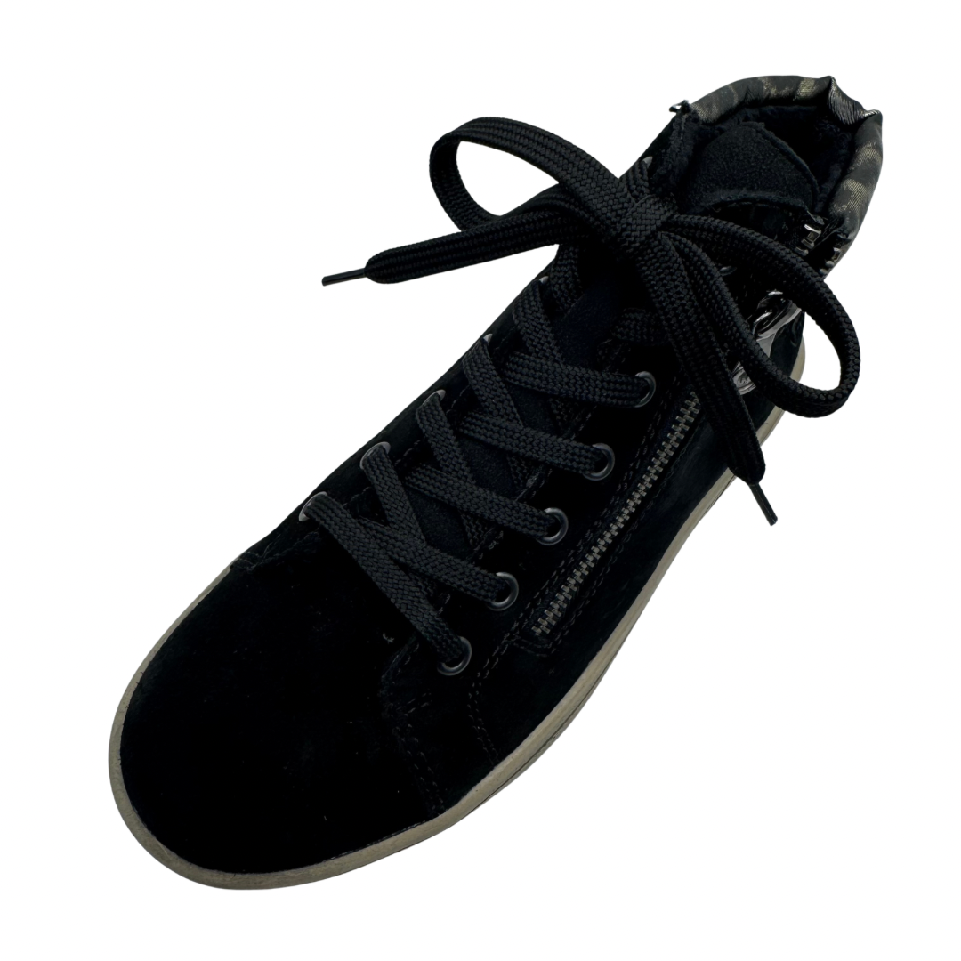 Rieker Black Trainer Boots with Leopard Print Detail