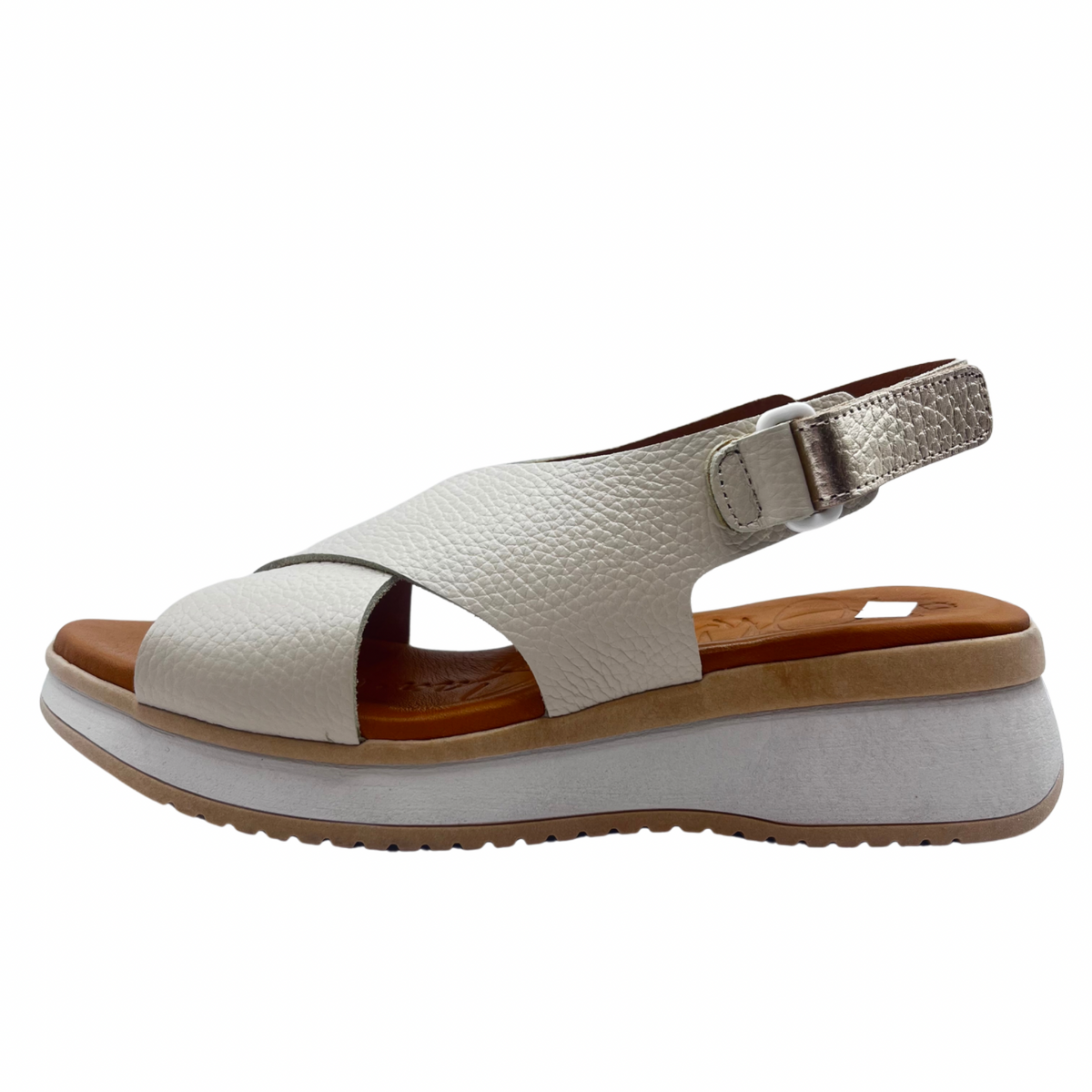 Oh My Sandals Cream Cross Over Wedge Leather Sandal