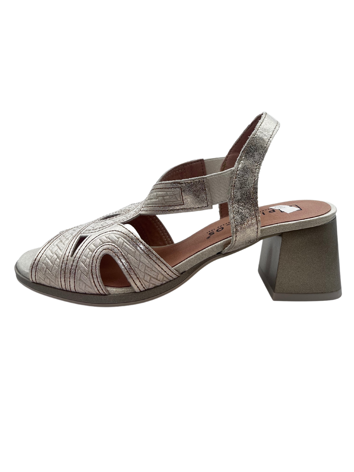 Pitillos Gold &amp; Silver Leather Block Heel Sandals