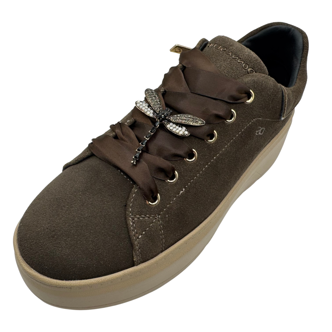 Donna Serena Brown Platform Trainers with Jewel Detail