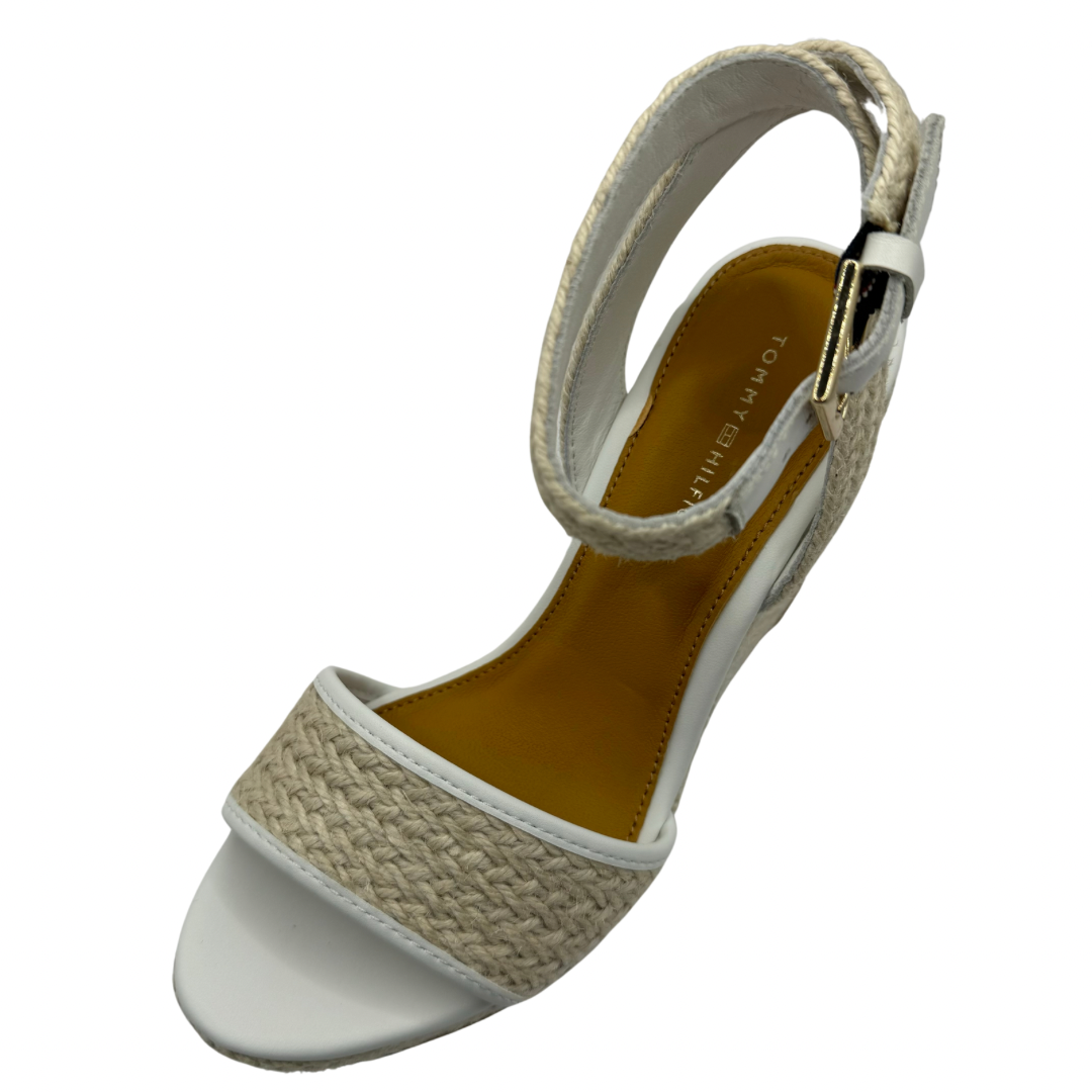 Tommy Hilfiger White and Woven Wedge Sandals