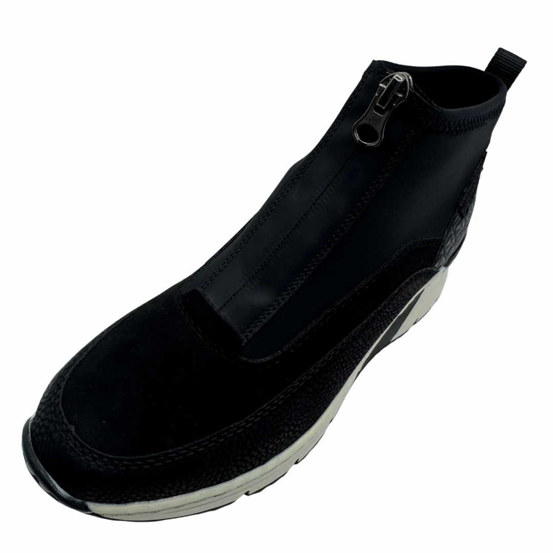 Rieker All Black Wedged Trainer Boots with Front Zip