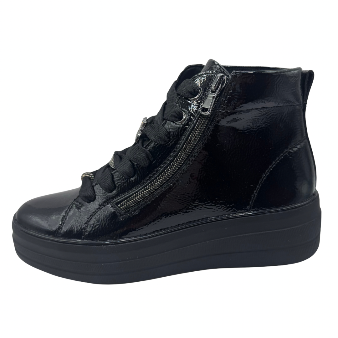Remonte Black Patent Trainer Boots