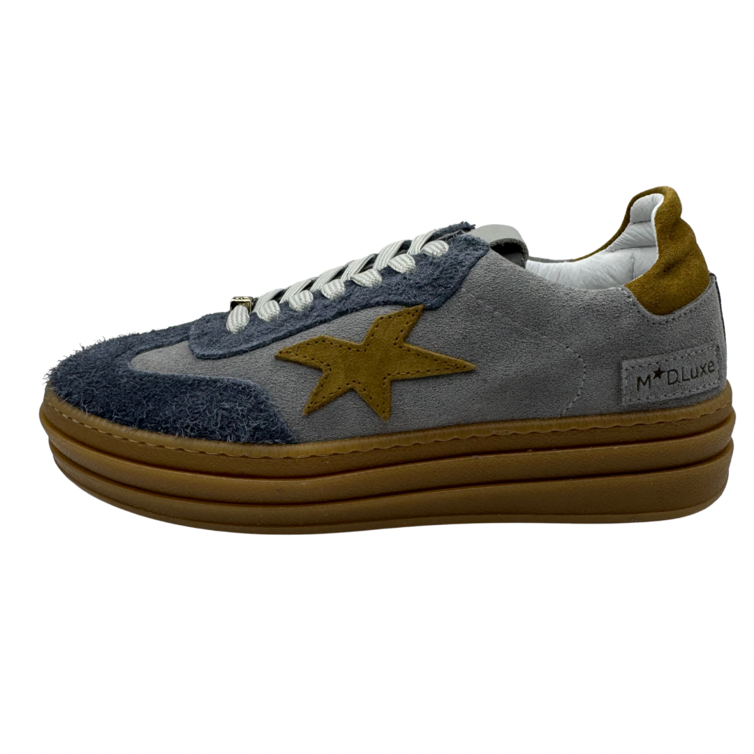 Meline Grey &amp; Blue Platform Trainers