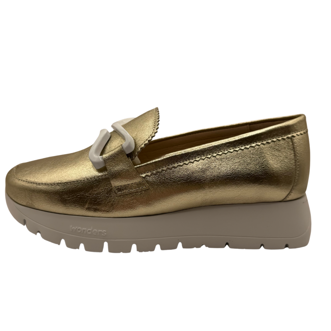 Wonders Gold Metallic Leather Loafers