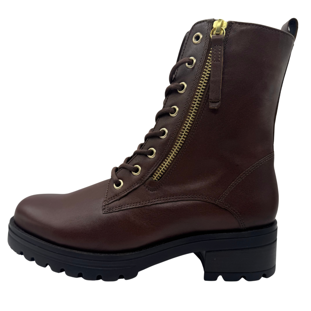 Gabor Brown Lace Up Boots with Side Zip