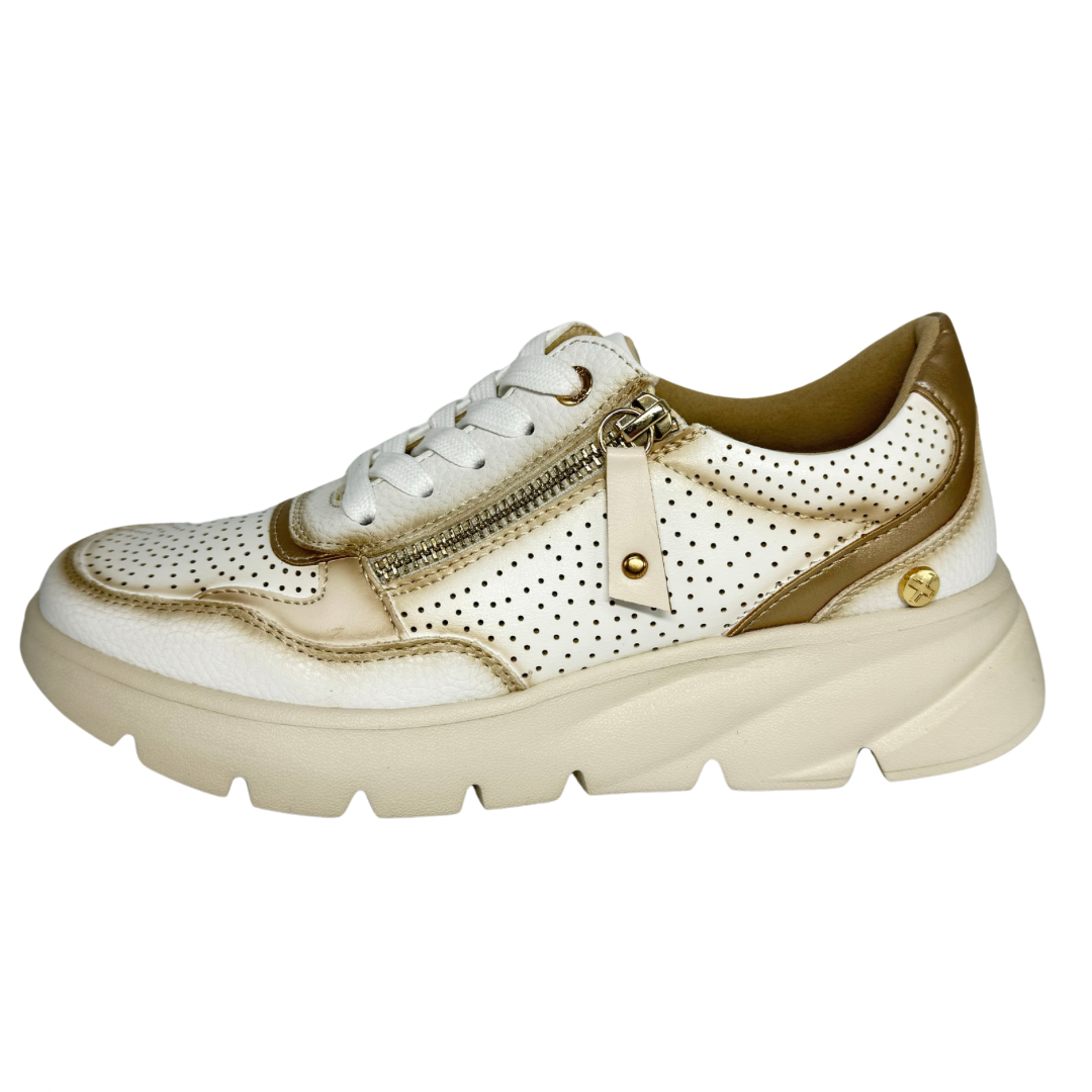 Xti White and Gold Perforated Airbrushed Trainers