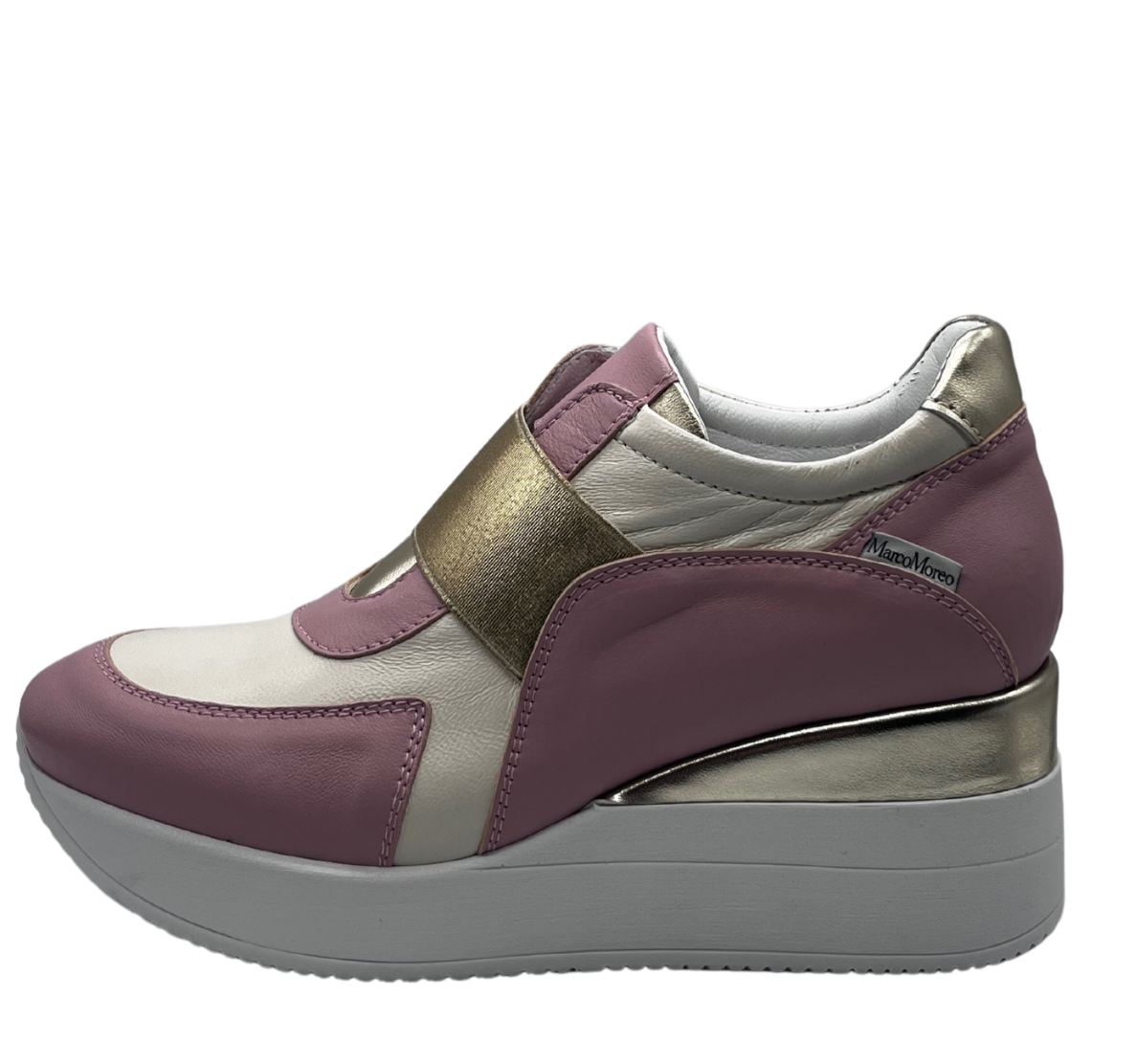 Marco Moreo Pink &amp; Cream Wedge Leather Trainer