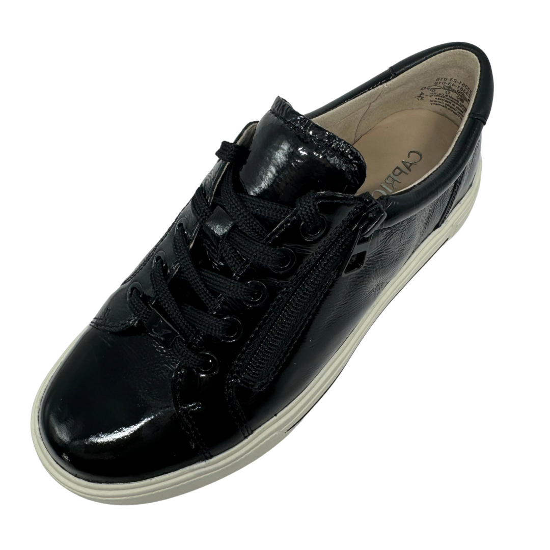 Caprice Black Patent Trainers