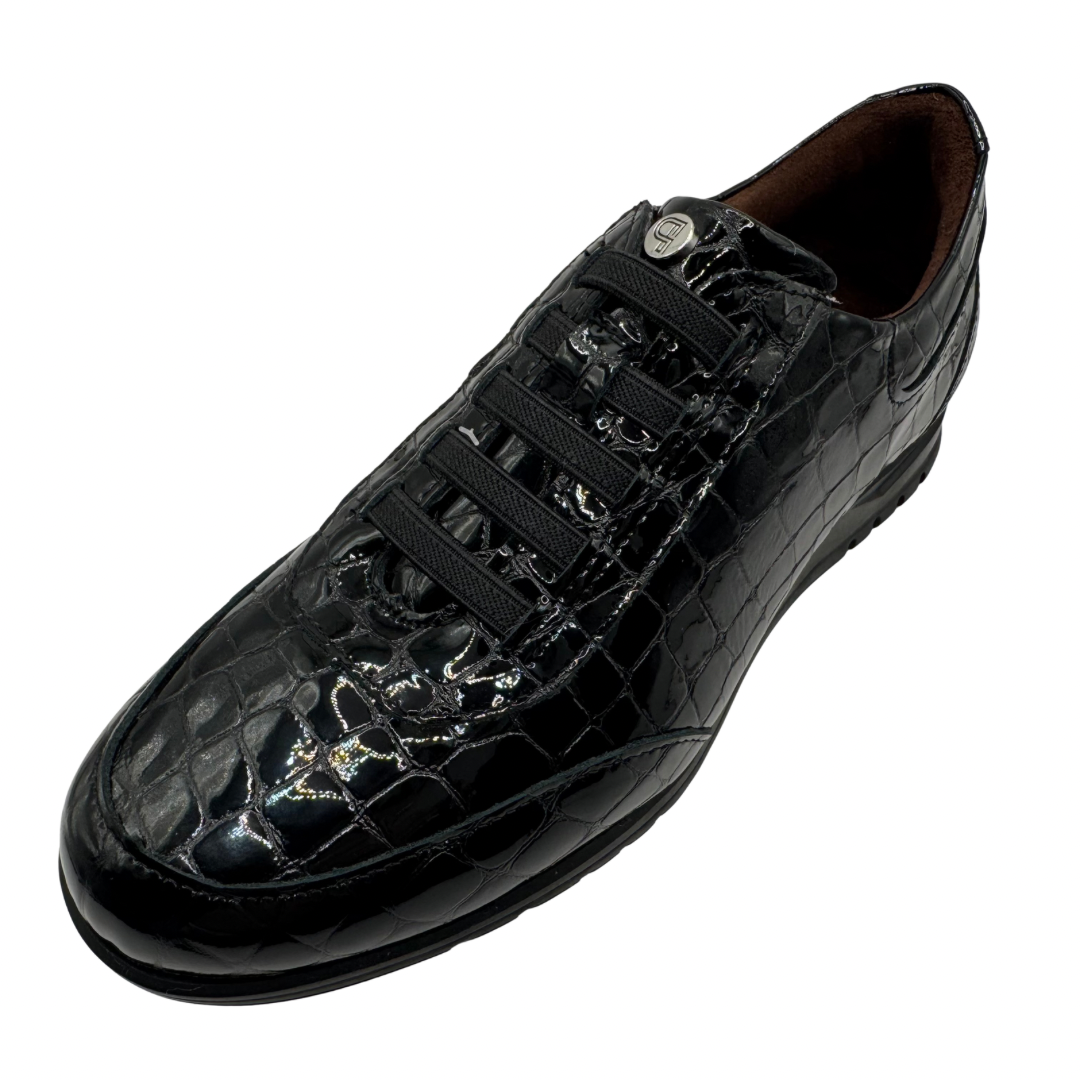 Pitillos Black Patent Wedged Shoes with Elasticated Laces