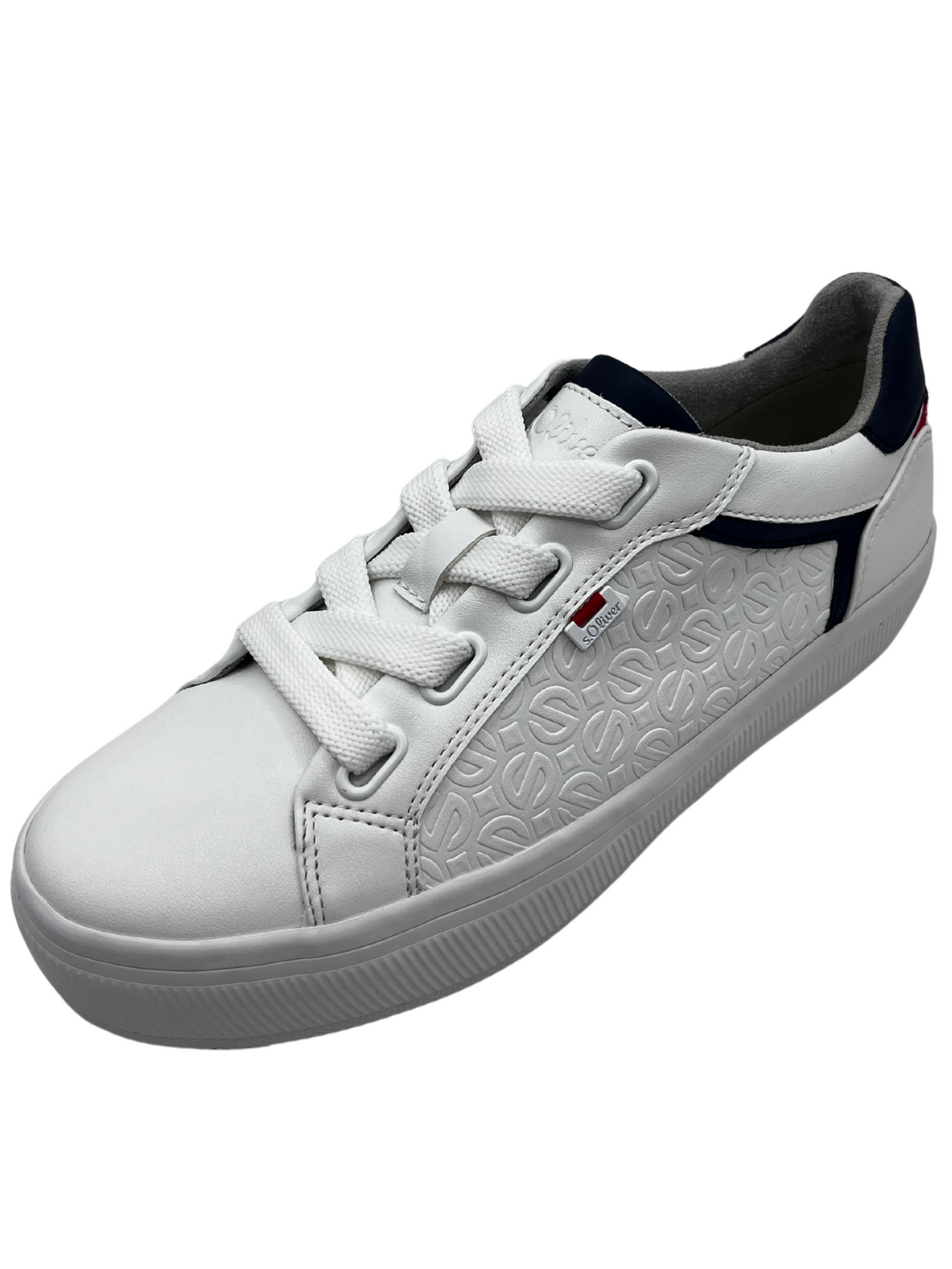 S Oliver White Trainer With Navy Details And Side Design