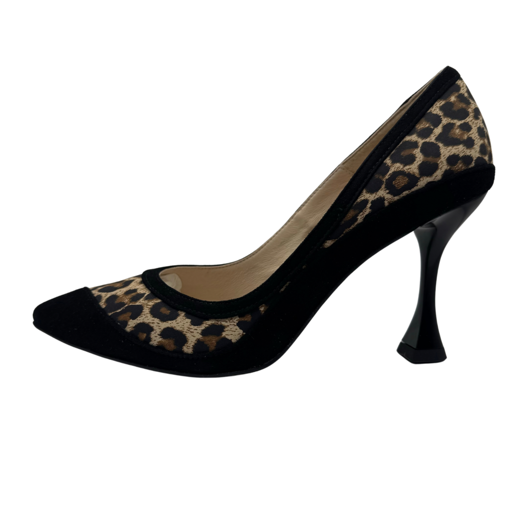 Emis Black Suede &amp; Leopard Print Heels