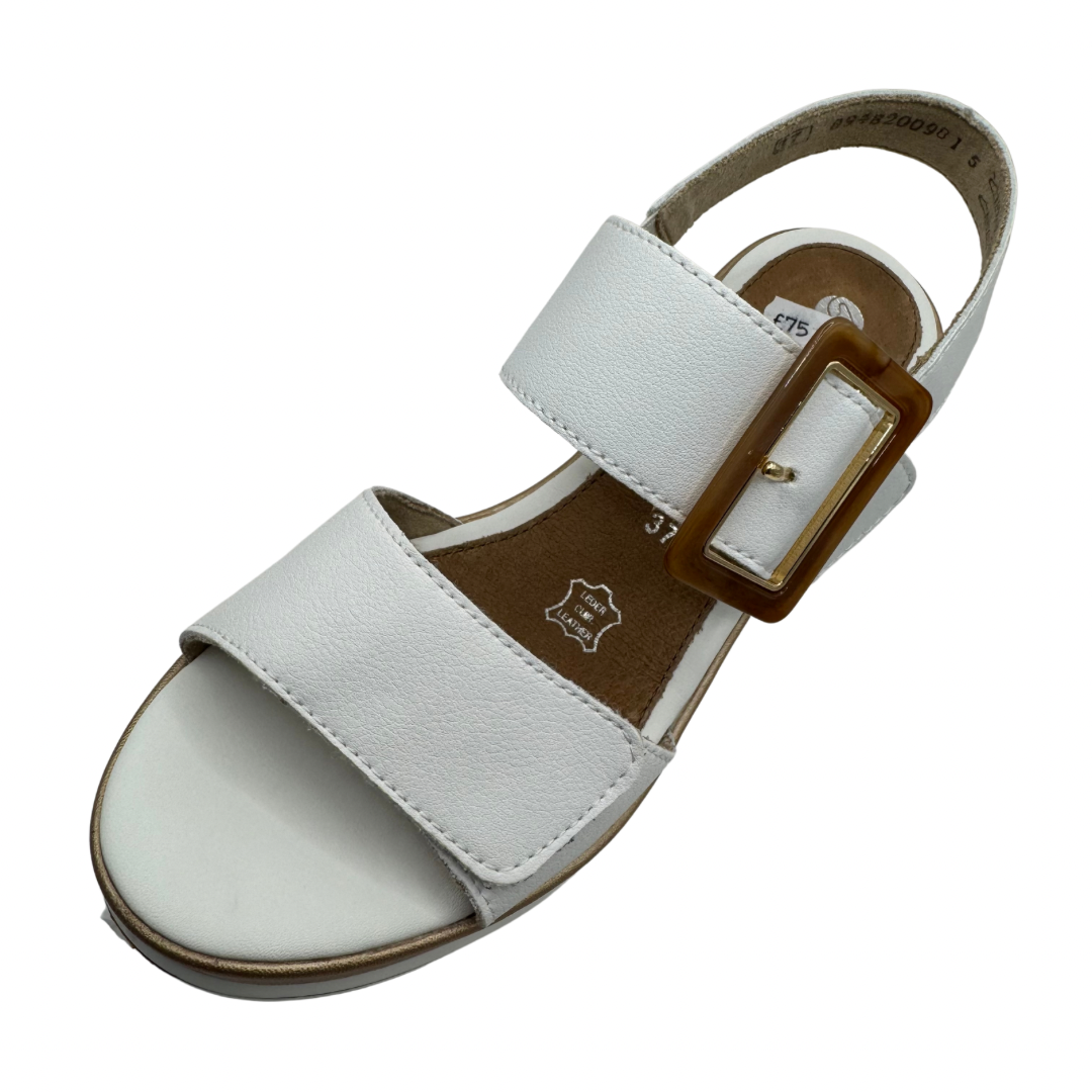 Remonte White Wedge Sandals with Velcro Straps &amp; Buckle Detail