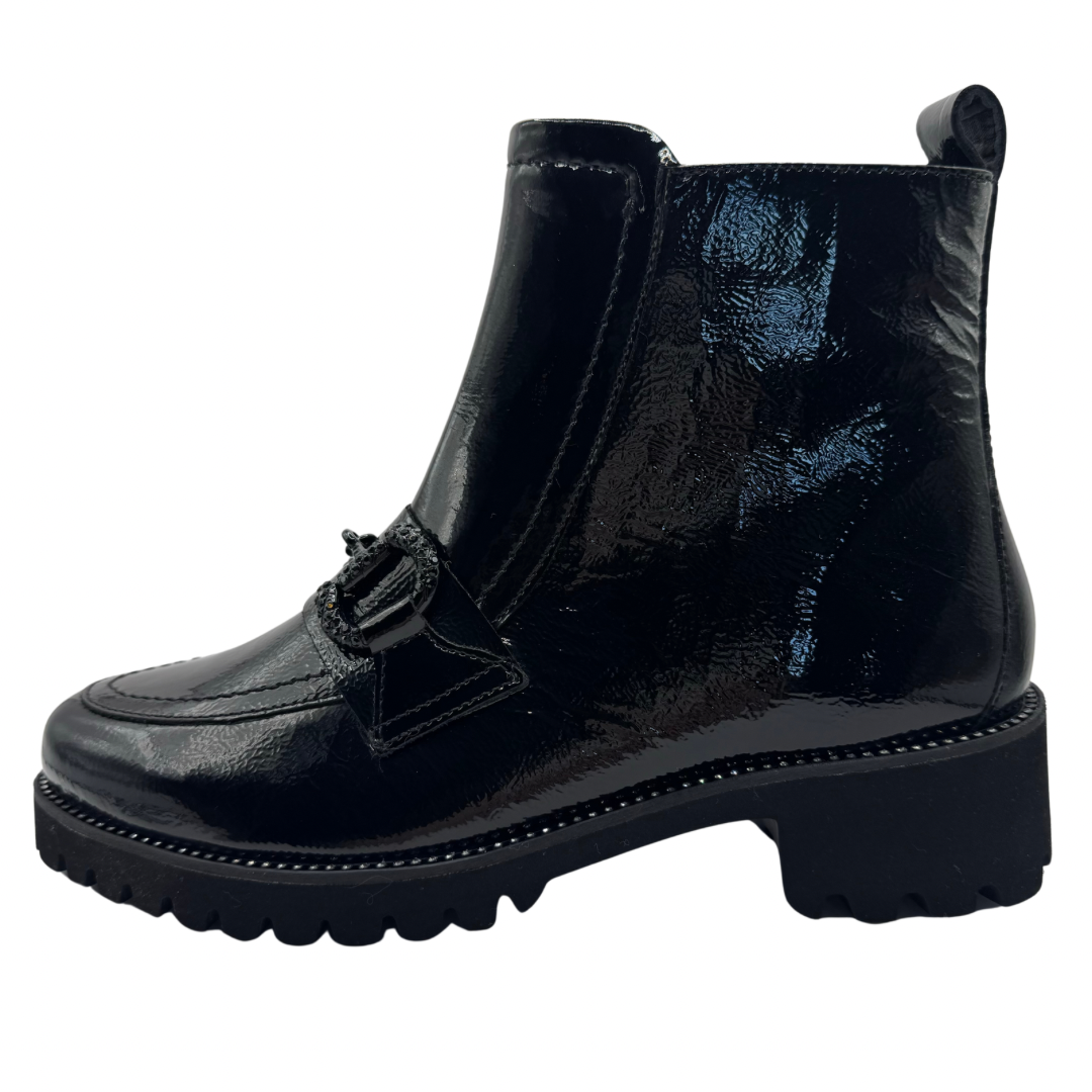 Ara Black Patent Boots with Diamnte Buckle Detail