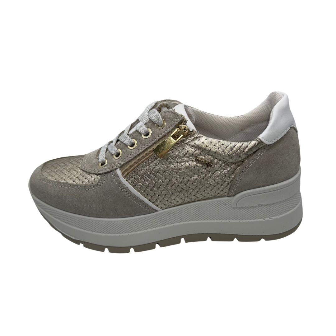 Igi &amp; Co Gold Leather Woven Trainers with Chunky Sole