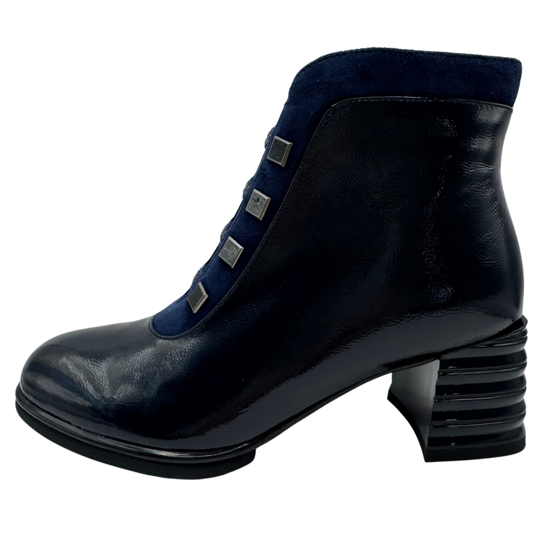 Loretta Vitale Navy Patent Heeled Boots
