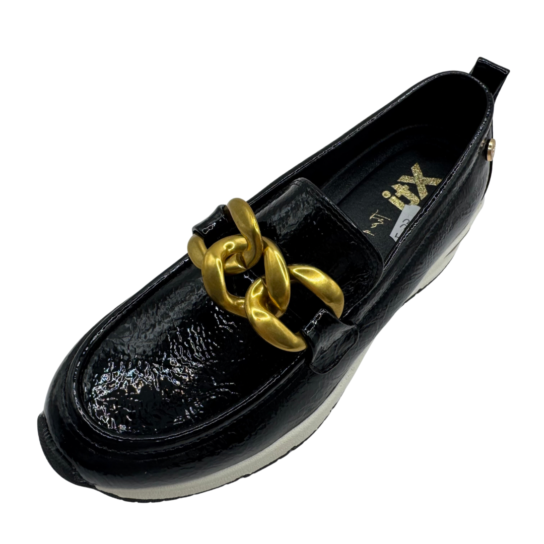 Xti Black Patent Wedge Loafers