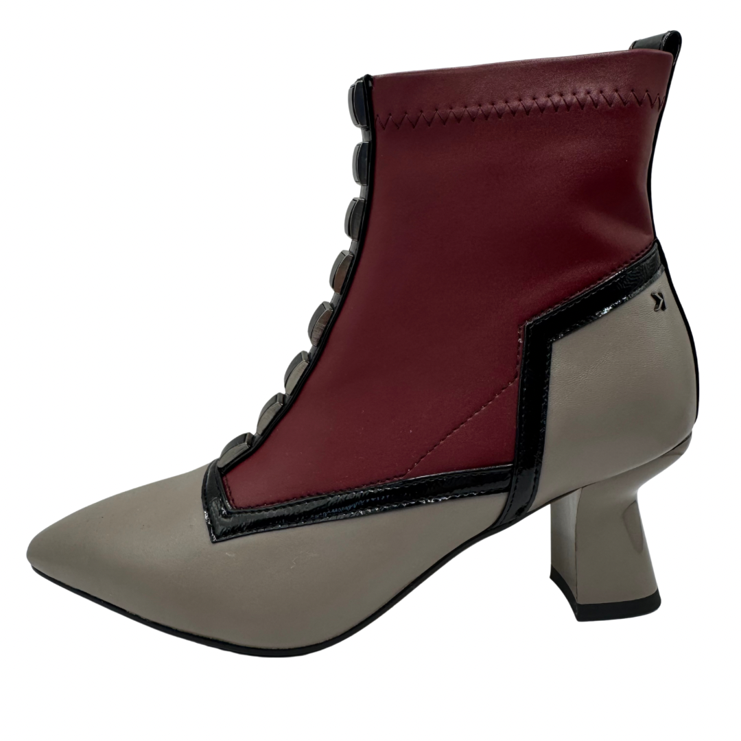 Kate Appleby Burgundy &amp; Taupe Pointed Heeled Boots with Detail up the Front