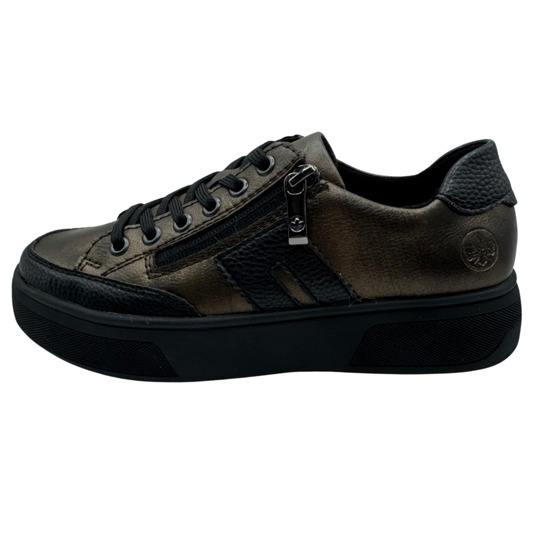 Rieker Bronze Platform Trainers with Side Zip