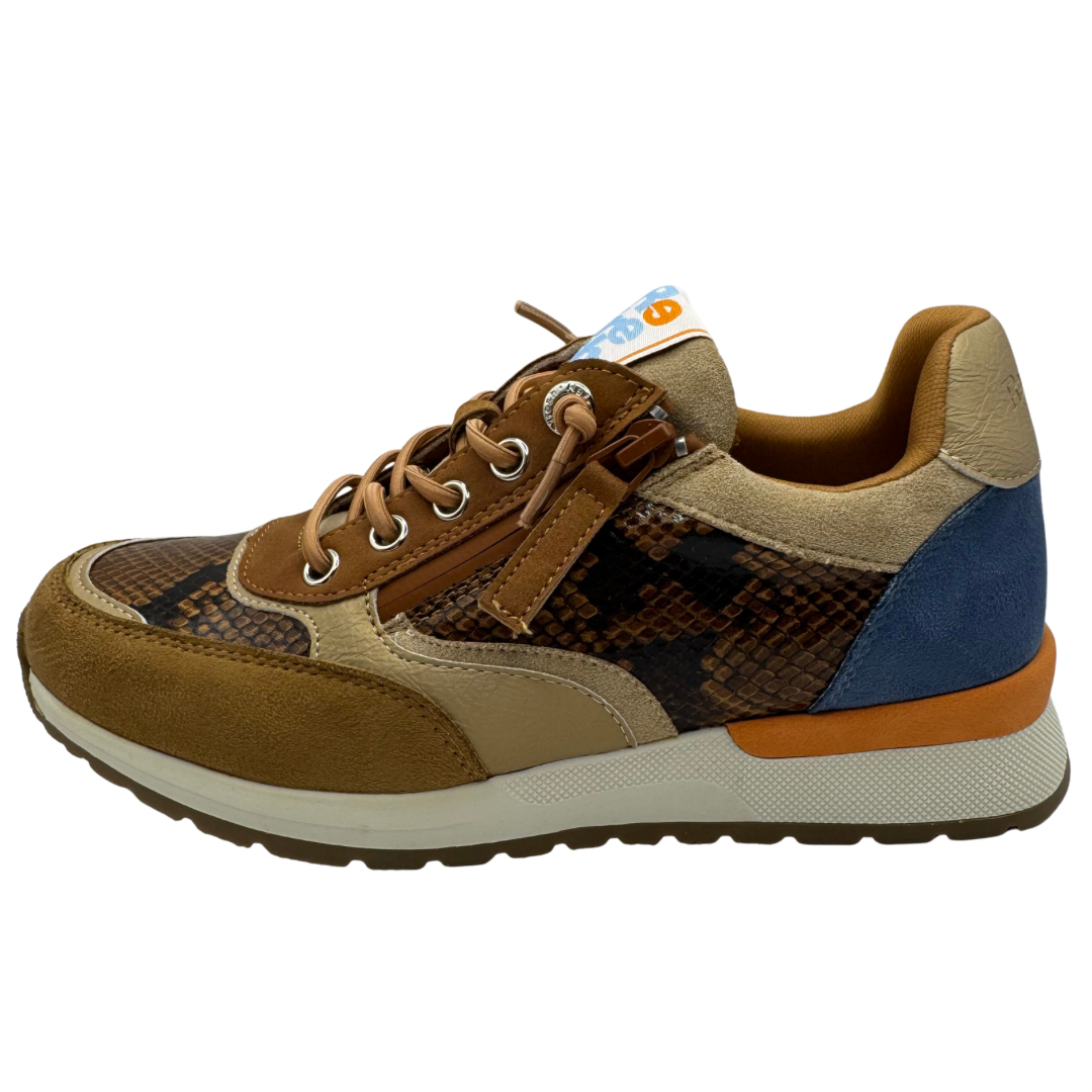 Refresh Brown, Blue &amp; Snake Print Trainers with Elasticated Laces and Side Zip