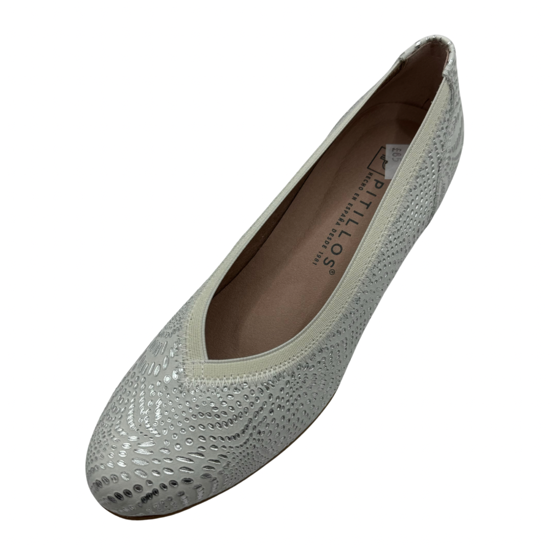 Pitillos Cream and Silver Leather Block Heel Shoe