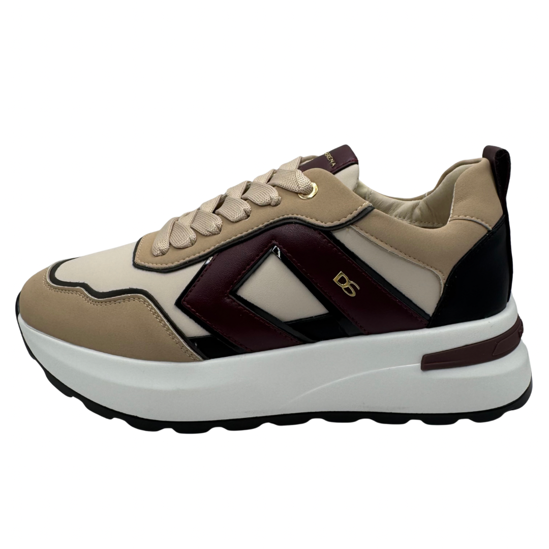 Donna Serena Beige &amp; Burgundy Trainers