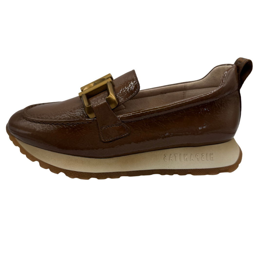 Hispanitas Brown Patent Loafers with Buckle Detail