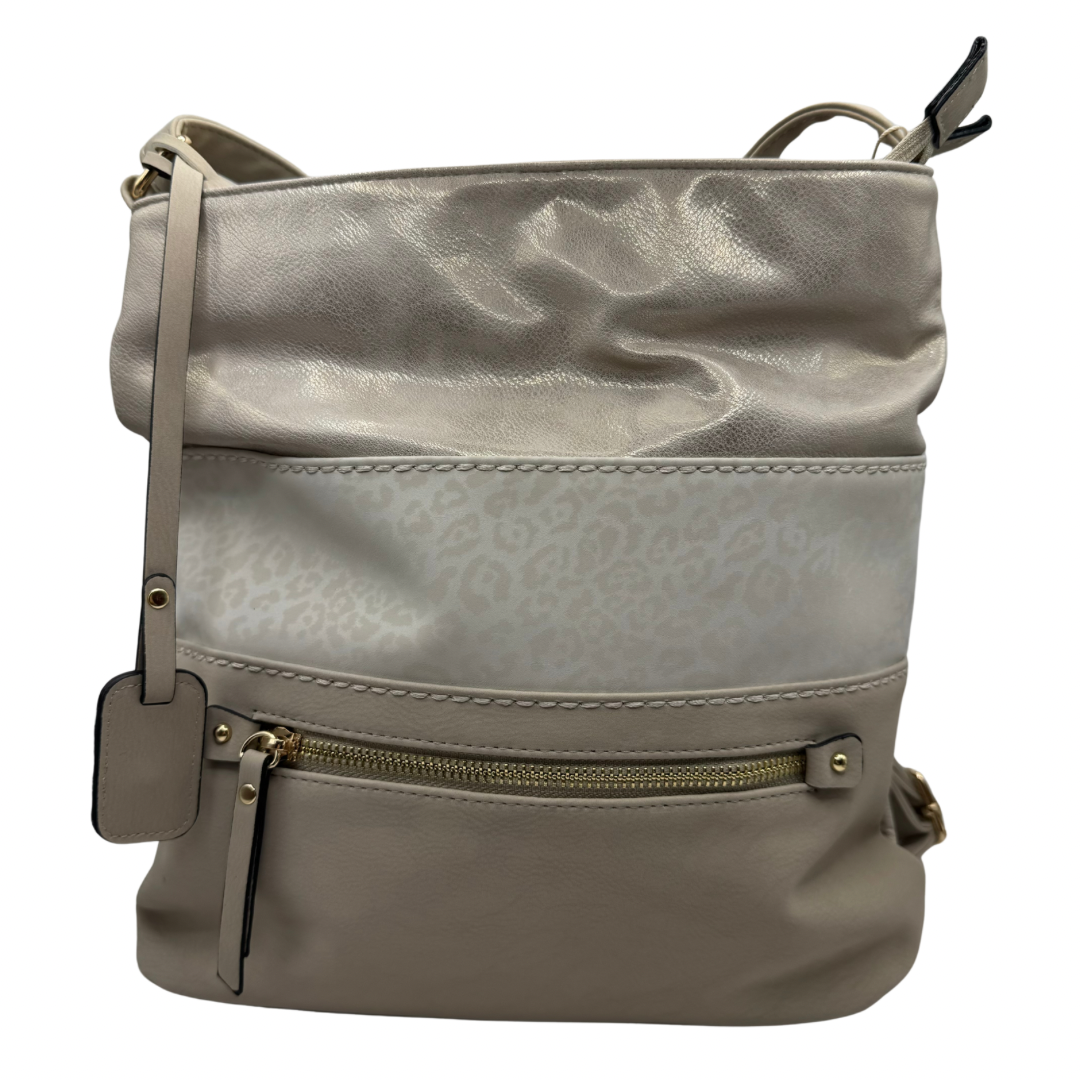 Rieker Beige &amp; Leopard Print Crossbody with Front &amp; Back Zip Pockets