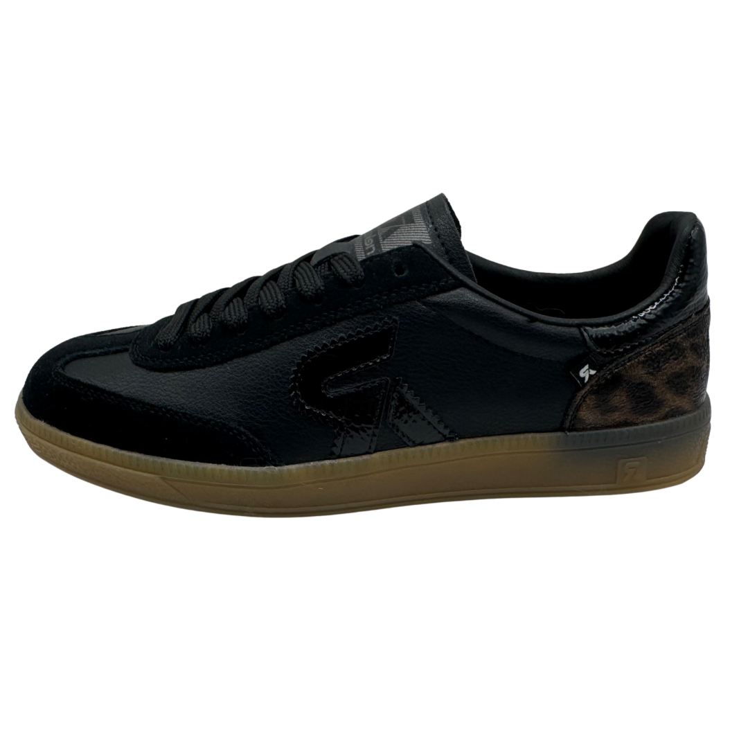 Rieker Black Trainers with Leopard Detail at the Heel