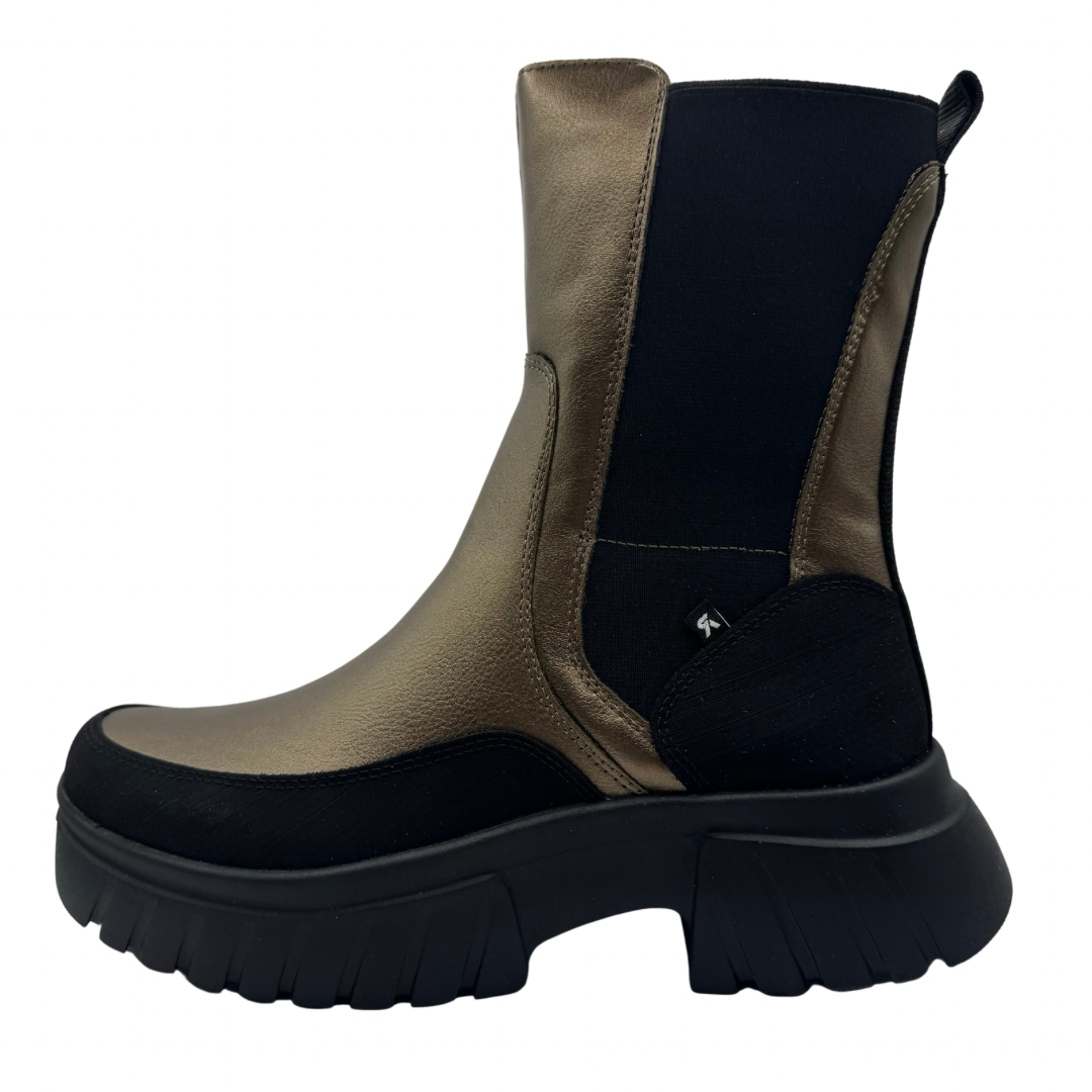 Rieker Black &amp; Bronze Metallic Boots with Zip