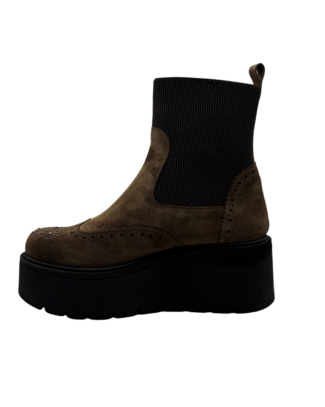 Marco Moreo Brown Suede Wedge Platform Boots with Diamanté Detail