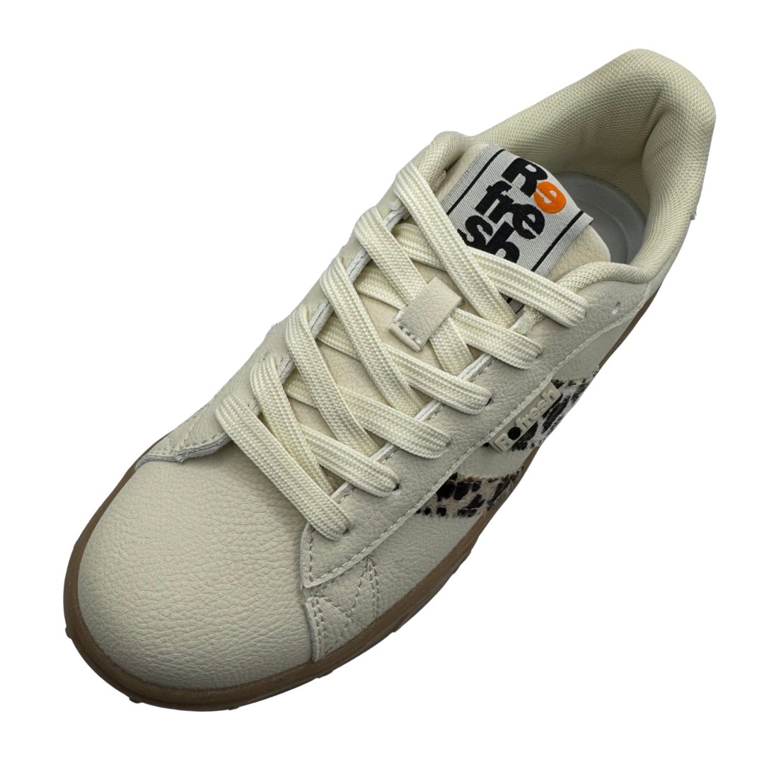 Refresh Cream Platform Trainers with Leopard Print Detail