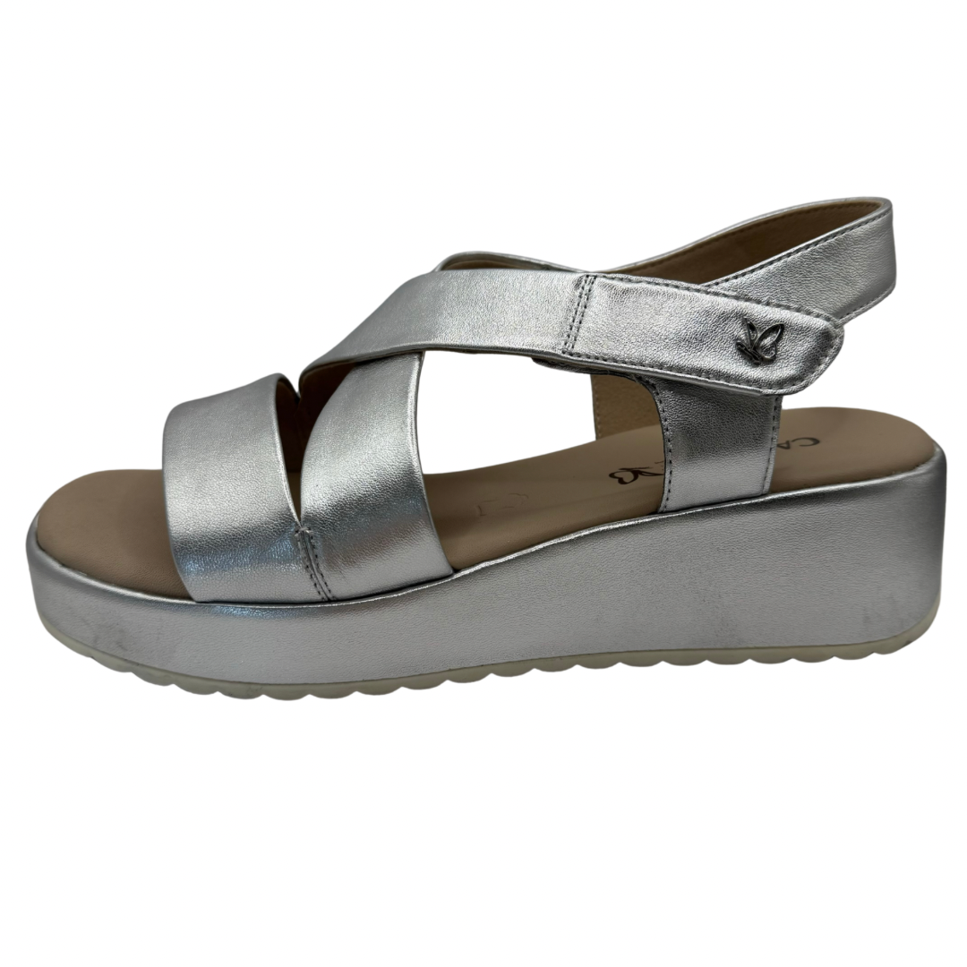 Caprice Silver Crossover Sandals with Velcro Strap